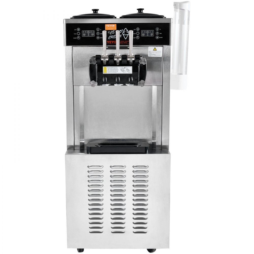 Máquina de helado comercial VEVOR con dispensadores duales y cuerpo de acero inoxidable.