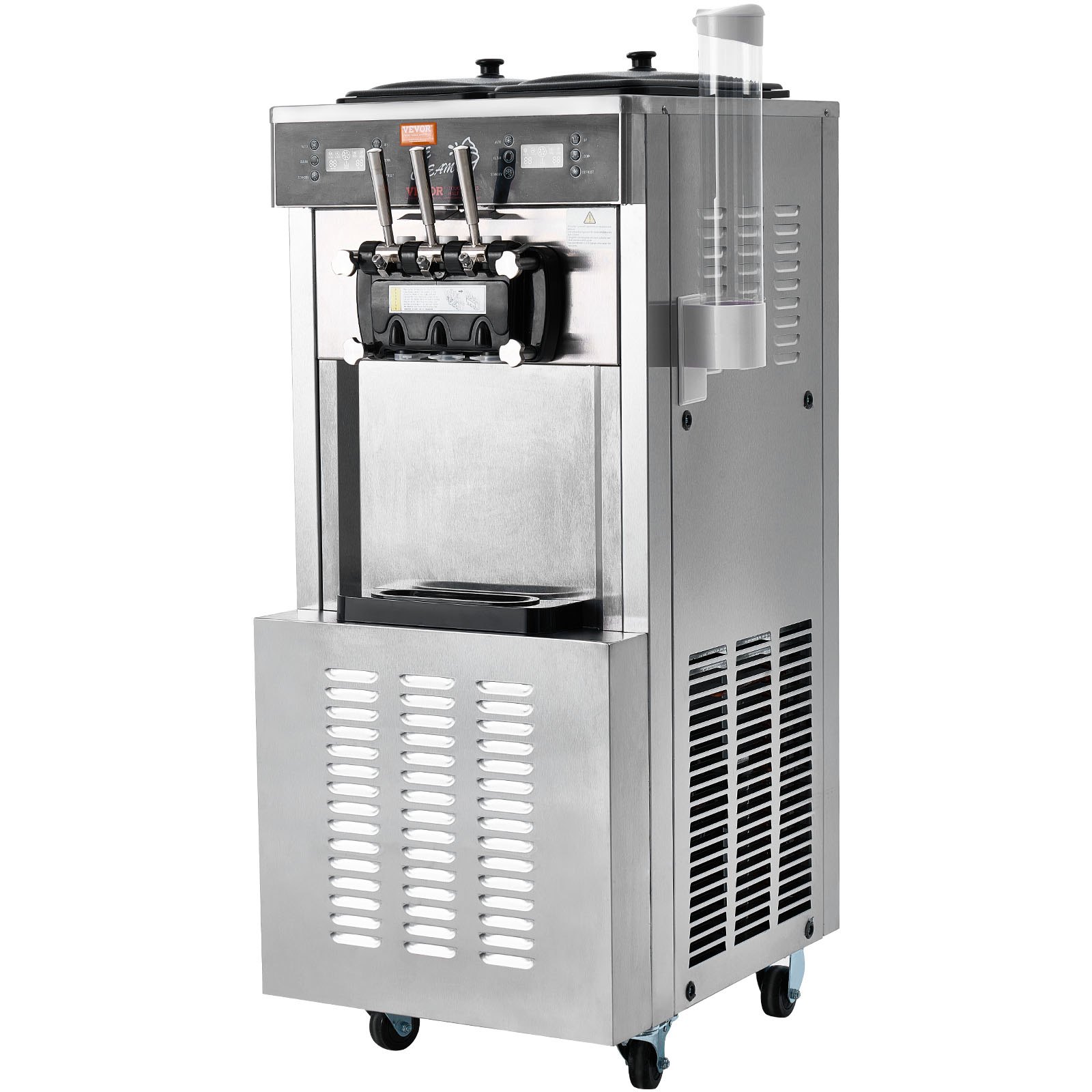 Máquina de helado comercial VEVOR con dispensadores duales, controles digitales y cuerpo de acero inoxidable.