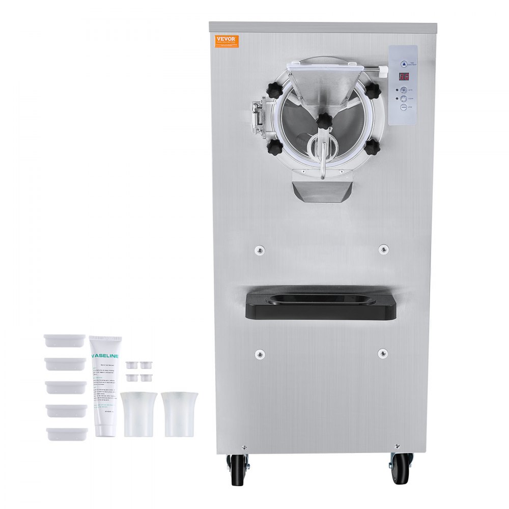 Máquina de helados comercial VEVOR, rendimiento de 20-25 l/h, 2400 W, máquina para hacer helados duros de un sabor, cilindro de acero inoxidable de 8 l, pantalla digital, limpieza automática, dureza ajustable, para restaurantes y bares.