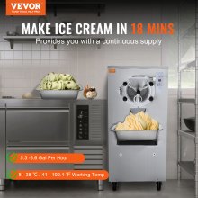 VEVOR Máquina para hacer helados comerciales, rendimiento de 20-25 l/h, máquina para hacer helados duros de 1 sabor de 2400 W, cilindro de acero inoxidable de 8 l, pantalla digital, limpieza automática, dureza ajustable, para bares de restaurantes