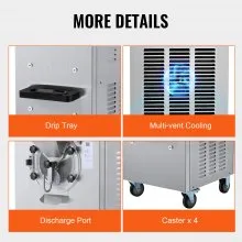 VEVOR Máquina para hacer helados comerciales, rendimiento de 20-25 l/h, máquina para hacer helados duros de 1 sabor de 2400 W, cilindro de acero inoxidable de 8 l, pantalla digital, limpieza automática, dureza ajustable, para bares de restaurantes
