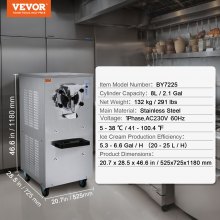 VEVOR Máquina para hacer helados comerciales, rendimiento de 20-25 l/h, máquina para hacer helados duros de 1 sabor de 2400 W, cilindro de acero inoxidable de 8 l, pantalla digital, limpieza automática, dureza ajustable, para bares de restaurantes