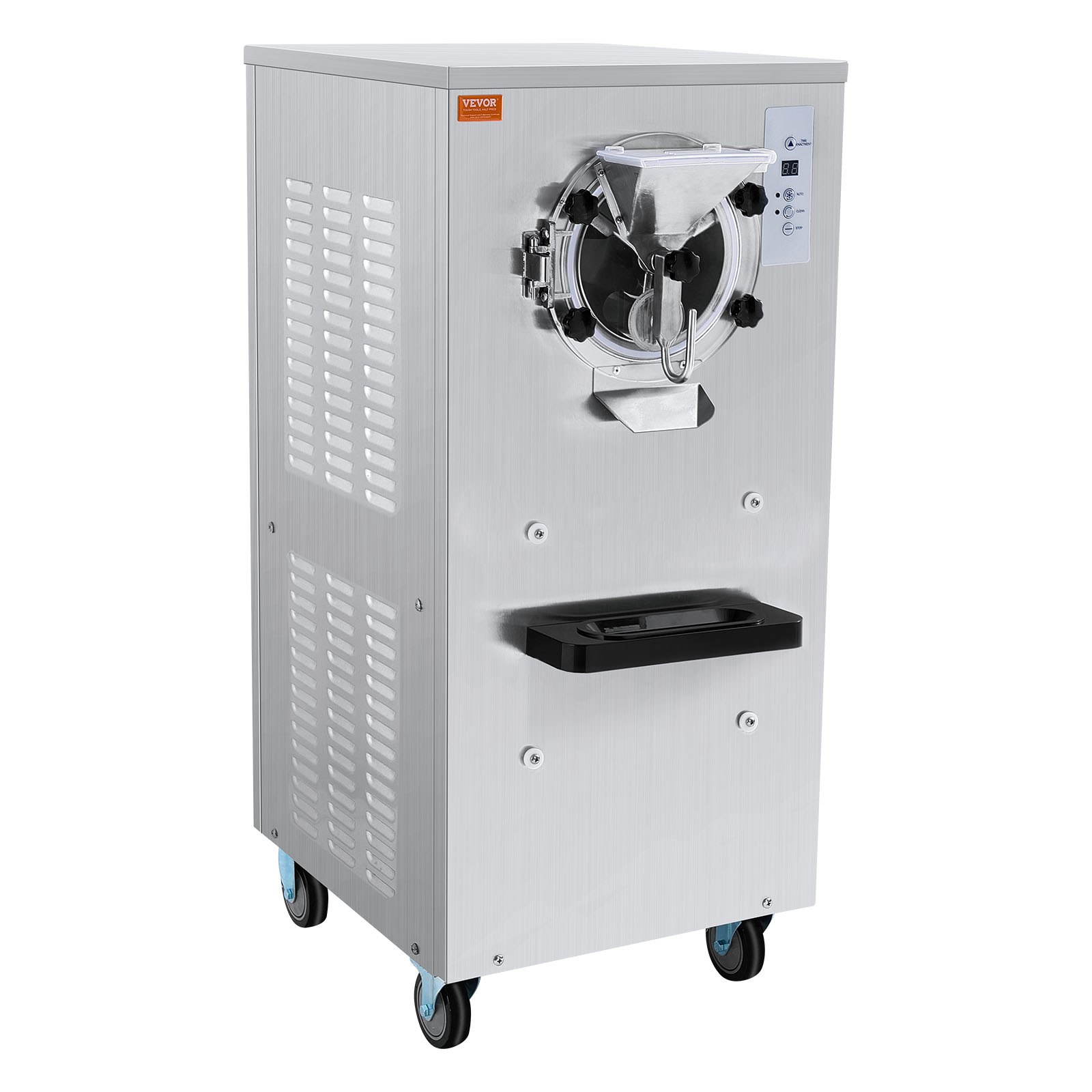 Máquina de helados comercial VEVOR, rendimiento de 20-25 l/h, 2400 W, máquina para hacer helados duros de un sabor, cilindro de acero inoxidable de 8 l, pantalla digital, limpieza automática, dureza ajustable, para restaurantes y bares.