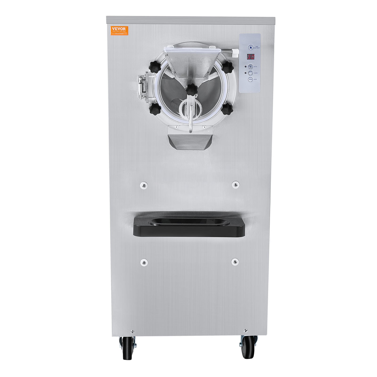 Máquina de helados comercial VEVOR, rendimiento de 20-25 l/h, 2400 W, máquina para hacer helados duros de un sabor, cilindro de acero inoxidable de 8 l, pantalla digital, limpieza automática, dureza ajustable, para restaurantes y bares.