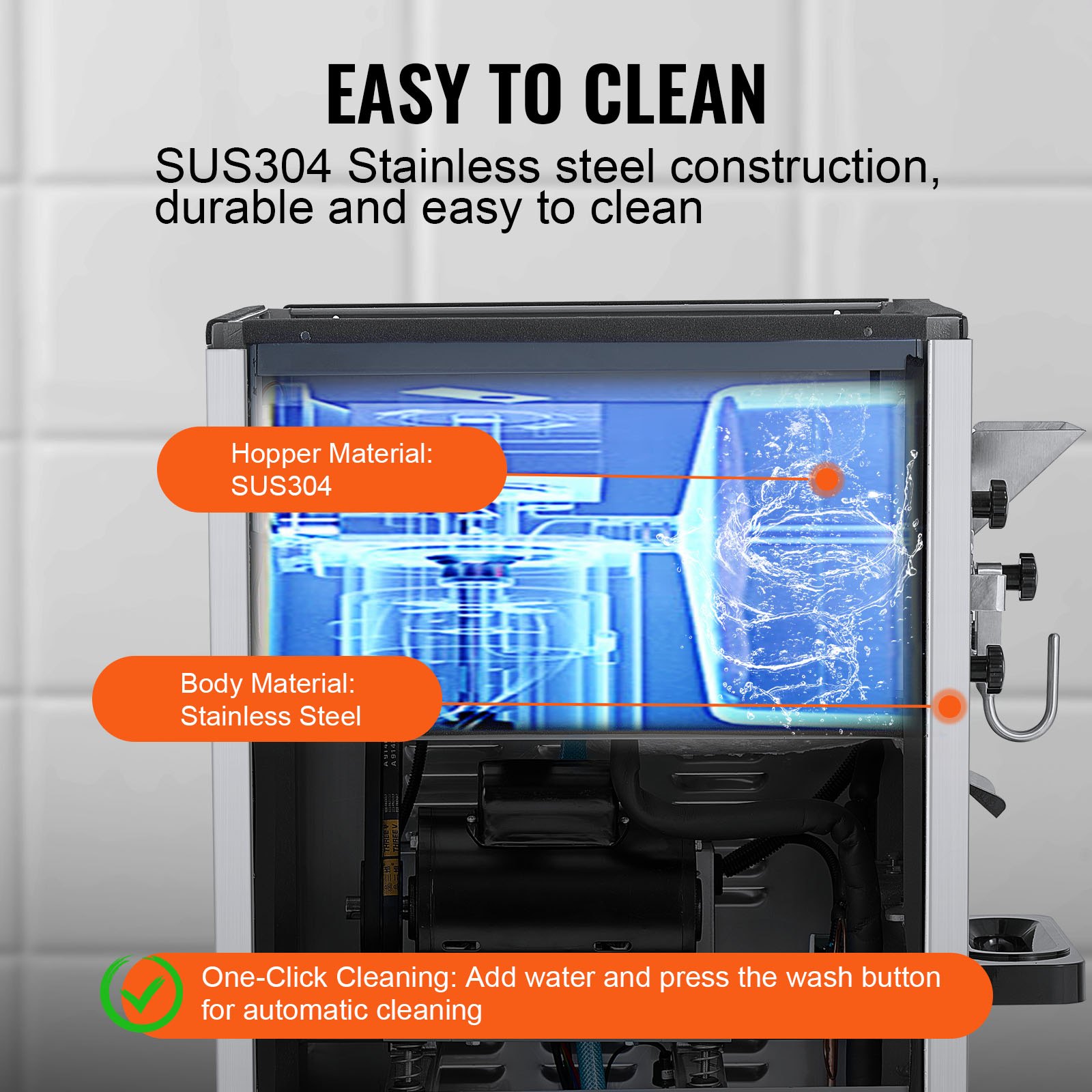 Máquina de helados comercial VEVOR, rendimiento de 20-25 l/h, 2400 W, máquina para hacer helados duros de un sabor, cilindro de acero inoxidable de 8 l, pantalla digital, limpieza automática, dureza ajustable, para restaurantes y bares.