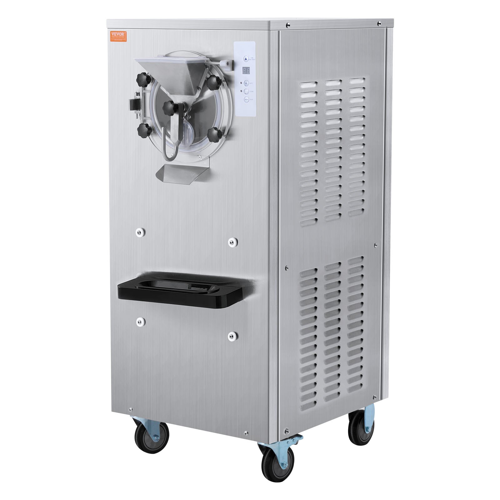 Máquina de helados comercial VEVOR, rendimiento de 20-25 l/h, 2400 W, máquina para hacer helados duros de un sabor, cilindro de acero inoxidable de 8 l, pantalla digital, limpieza automática, dureza ajustable, para restaurantes y bares.