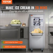 VEVOR Máquina para hacer helados comerciales, rendimiento de 18 l/h, máquina para hacer helados duros de un solo sabor de 1780 W con ruedas, cilindro de acero inoxidable de 6 l, panel LED con preenfriado y limpieza automática, para bares de restaurantes