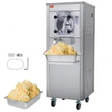 VEVOR Máquina para hacer helados comerciales, rendimiento de 18 l/h, máquina para hacer helados duros de un solo sabor de 1780 W con ruedas, cilindro de acero inoxidable de 6 l, panel LED con preenfriado y limpieza automática, para bares de restaurantes