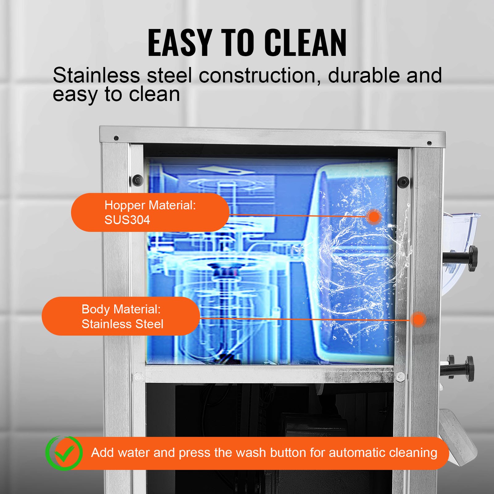 Máquina para hacer helados VEVOR para uso comercial, produce 18 litros por hora, 1780 W, ofrece un solo sabor, equipada con ruedas, cilindro de acero inoxidable de 6 L, pantalla LED, función de limpieza automática y preenfriamiento