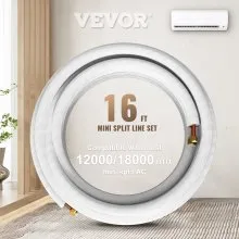 VEVOR Mini Split Línea de Cobre Set 16ft Longitud, 1/2" y 1/4" OD Cobre Tubos para Mini Split Aire Acondicionado, Líneas de Cobre Acampanadas Blanco, Mini Split Line Set para Sistema de Bomba de Calor Line Set para 12000 BTU