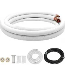 VEVOR Juego de línea de cobre mini dividida de 16 pies de longitud, 3/8" y 5/8" de diámetro exterior para aire acondicionado mini dividido, líneas de cobre acampanadas blancas, juego de línea mini dividida para sistema de bomba de calor Juego de línea para 24000 BTU