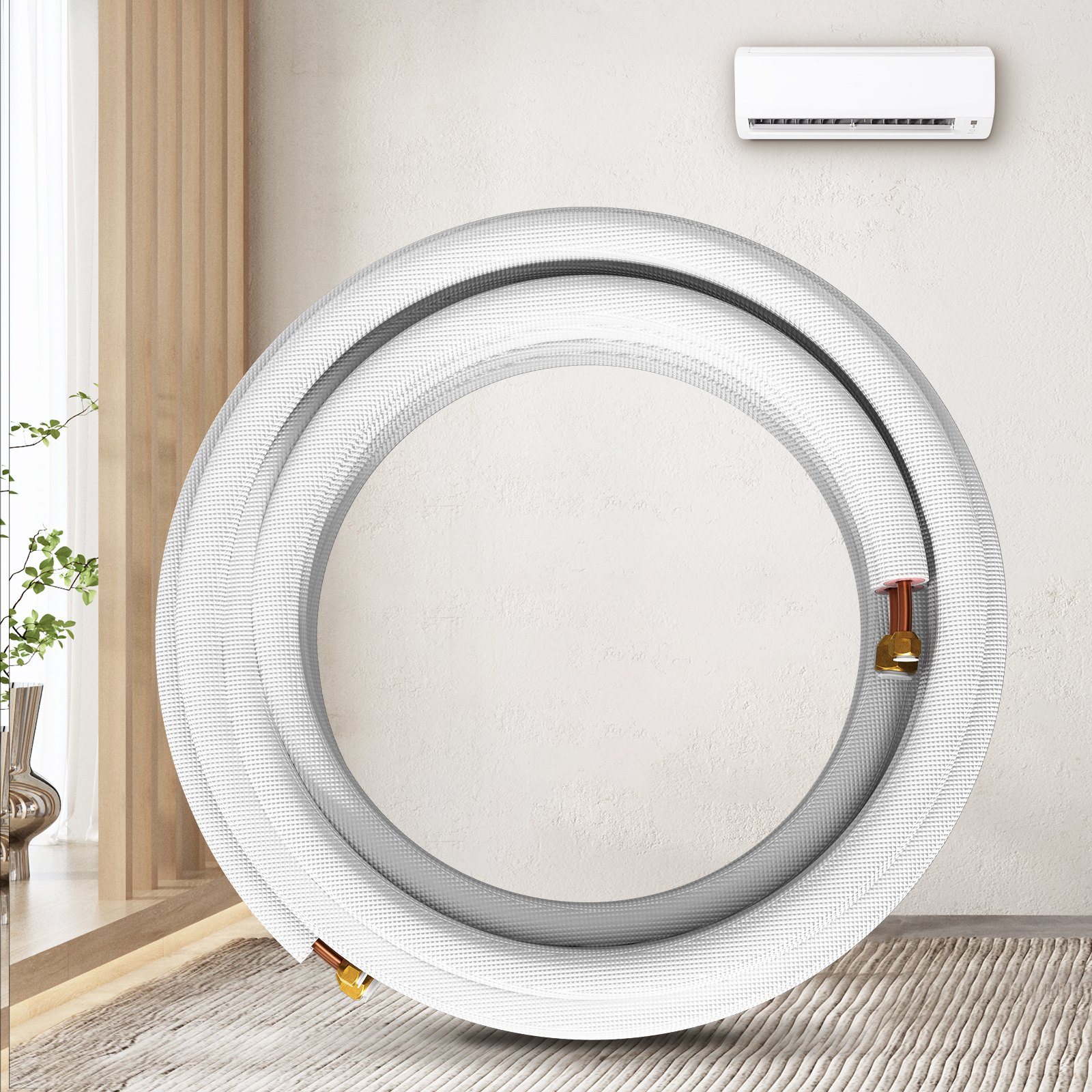 VEVOR Mini Split Línea de cobre Set 25ft Longitud, 3/8" & 1/4" OD Cobre Tubos para Mini Split Aire Acondicionado, Flared Copper Lines White, Mini Split Line Set para Sistema de Bomba de Calor, Line Set para 9000 BTU