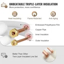 VEVOR Mini Split Línea de Cobre Set 49.2ft Longitud, 3/8" & 5/8" OD Tubos de Cobre para Mini Split Aire Acondicionado, Líneas de Cobre Acampanadas Blanco Mini Split Line Set para Sistema de Bomba de Calor Line Set para 24000 BTU