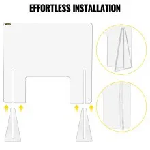VEVOR Protector contra estornudos para mostrador Escudo acrílico de 24 x 30 pulgadas para escritorio Tablero acrílico de 0,2 pulgadas de espesor Escudo acrílico para mostrador con ventana de transacción Protector contra estornudos acrílico para mostradores de cajero, bancos, restaurantes