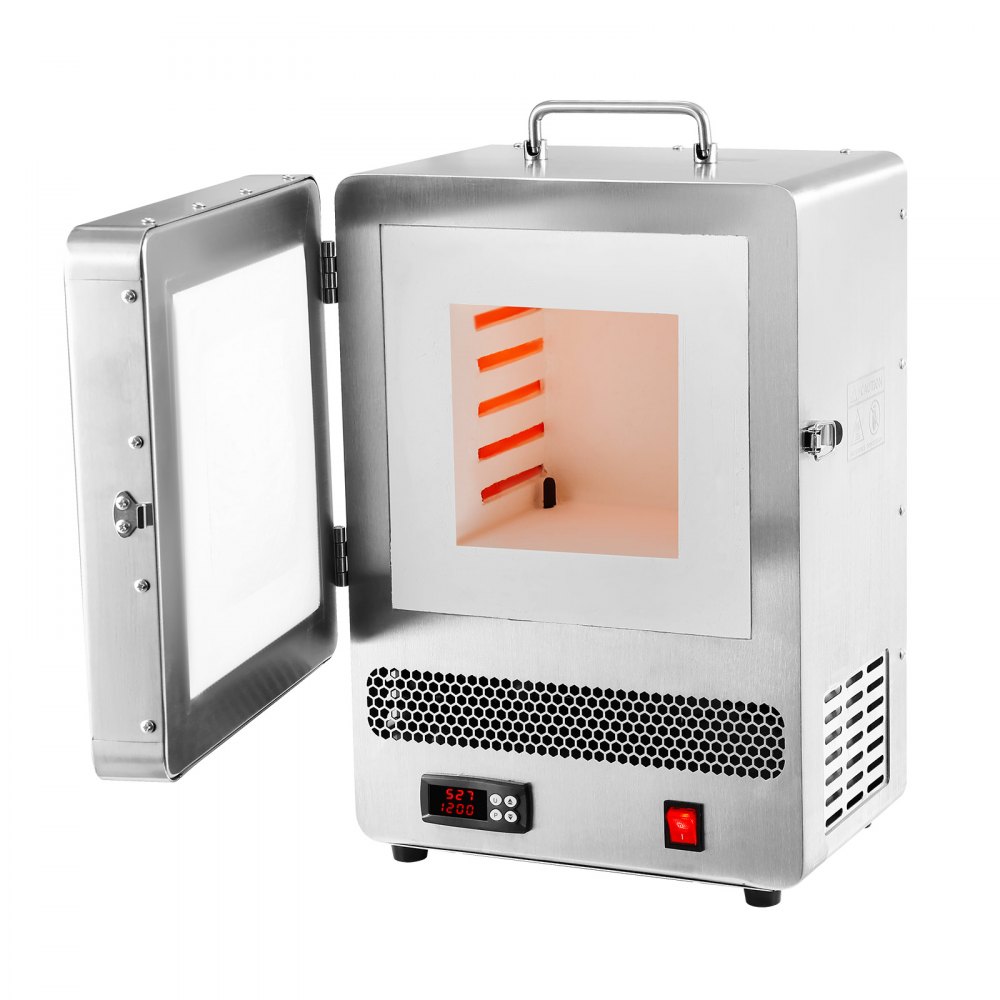 Horno eléctrico VEVOR de 1500 W, temperatura máxima de 1200 ℃/2192 ℉, horno eléctrico de acero inoxidable para fundición de cera, bricolaje con arcilla metálica, templado de metales y esmaltado de cerámica.