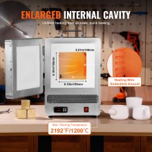 Horno eléctrico VEVOR, horno de fusión eléctrico de 1500 W, temperatura máxima de 2192 ℉/1200 ℃, horno eléctrico de acero inoxidable para fundición de cera, bricolaje con arcilla metálica, templado de metales, esmaltado de cerámica