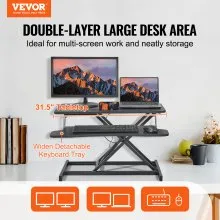 Convertidor de escritorio de pie VEVOR, elevador de escritorio de pie de dos niveles, convertidor de escritorio de pie a sentado grande de 31,5 pulgadas, altura ajustable de 5,5-20,1 pulgadas, para monitor, teclado y accesorios utilizados en la oficina en casa