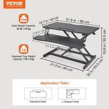 Convertidor de escritorio de pie VEVOR, elevador de escritorio de pie de dos niveles, convertidor de escritorio de pie a sentado grande de 31,5 pulgadas, altura ajustable de 5,5-20,1 pulgadas, para monitor, teclado y accesorios utilizados en la oficina en casa