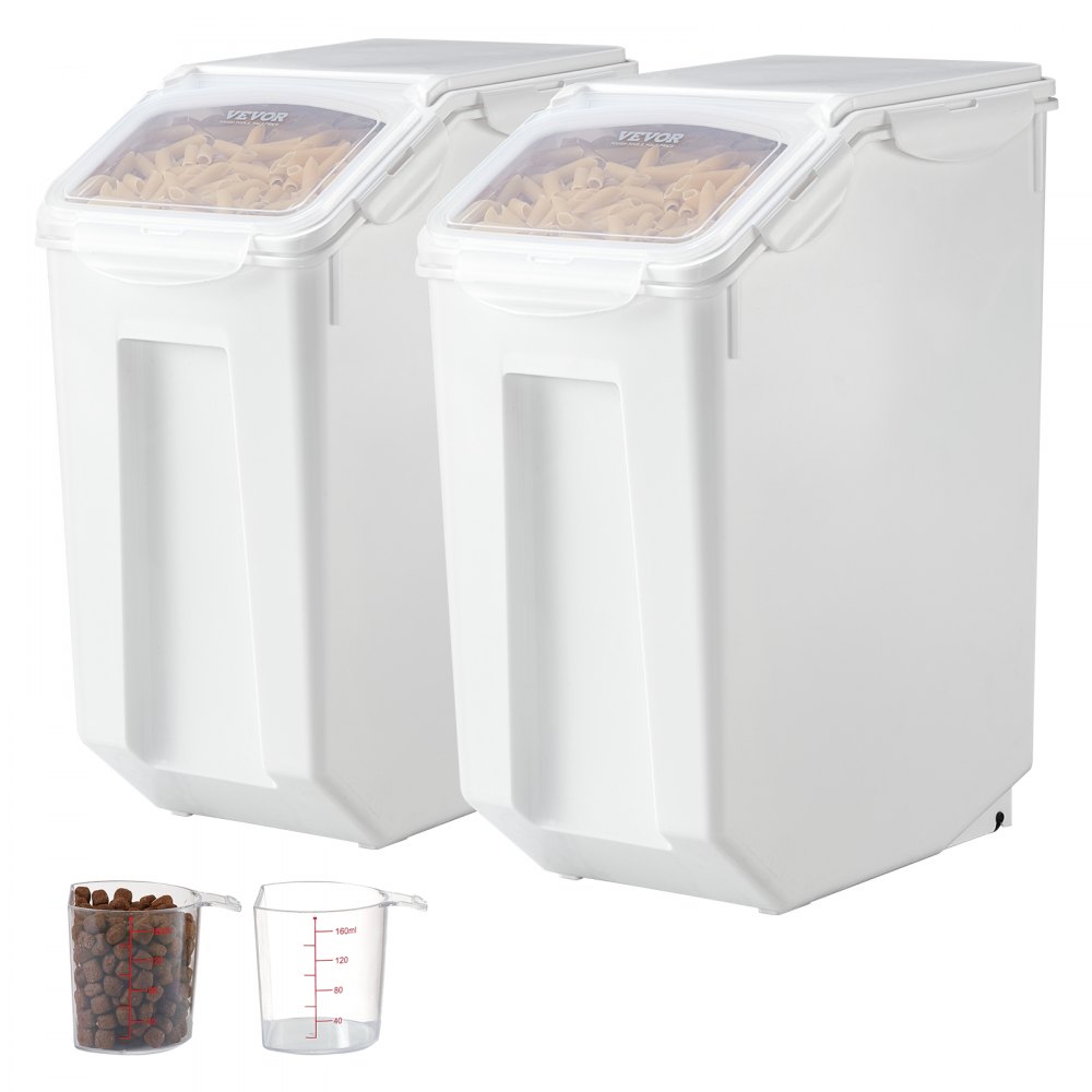 VEVOR Contenedor de arroz para almacenar, 20 L (4,5 galones) x 2, contenedor grande para comida para perros, contenedor para cereales, harina, ingredientes de cocina, contenedores de comida para mascotas con ruedas, 2 tazas medidoras, tapa hermética, paquete de 2