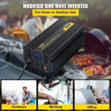 Inversor de corriente VEVOR, inversor de onda sinusoidal modificada de 2500 W, convertidor de coche de 12 V CC a 120 V CA, con pantalla LCD, mando a distancia, indicador LED, inversor de salidas de CA para camión, caravana, coche, barco, viaje, camping