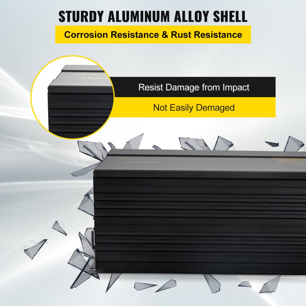 Inversor de corriente VEVOR con carcasa de aleación de aluminio resistente, resistente a impactos y a la corrosión.