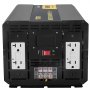 Inversor de corriente VEVOR con salidas duales, puerto USB e interruptores de control en carcasa negra.