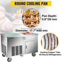 VEVOR Máquina de rollo de helado frito Máquina de rollo de hielo comercial de una sola cacerola maquina de helados de acero inoxidable