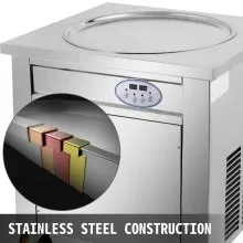 VEVOR Máquina de Helados Fritos Máquina para Hacer Rollos de Helado 1 Sartén 6 Cubos Control Temperatura Inteligente