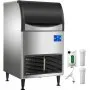 Máquina de hielo comercial VEVOR, control WiFi, 136 kg/24 h, 55 kg, gran capacidad, con panel LCD mejorado, compresor SECOP, refrigerada por aire, incluye 2 filtros de agua, bomba de drenaje y 2 palas.
