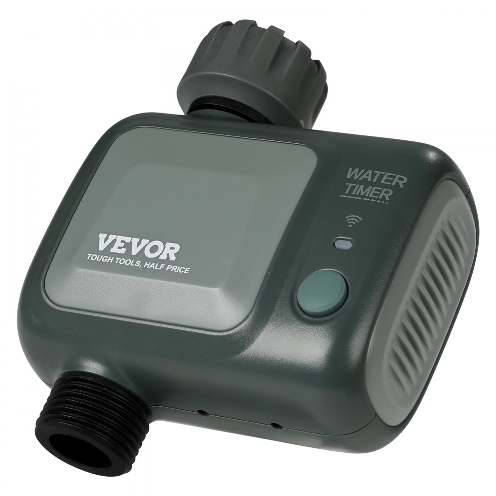 Temporizador de riego VEVOR WiFi, salida única, temporizador inteligente para grifo de manguera con entrada de latón, control por aplicación mediante WiFi de 2,4 GHz o Bluetooth, control por voz con Alexa y Google Assistant, IPX6 para riego de jardín.