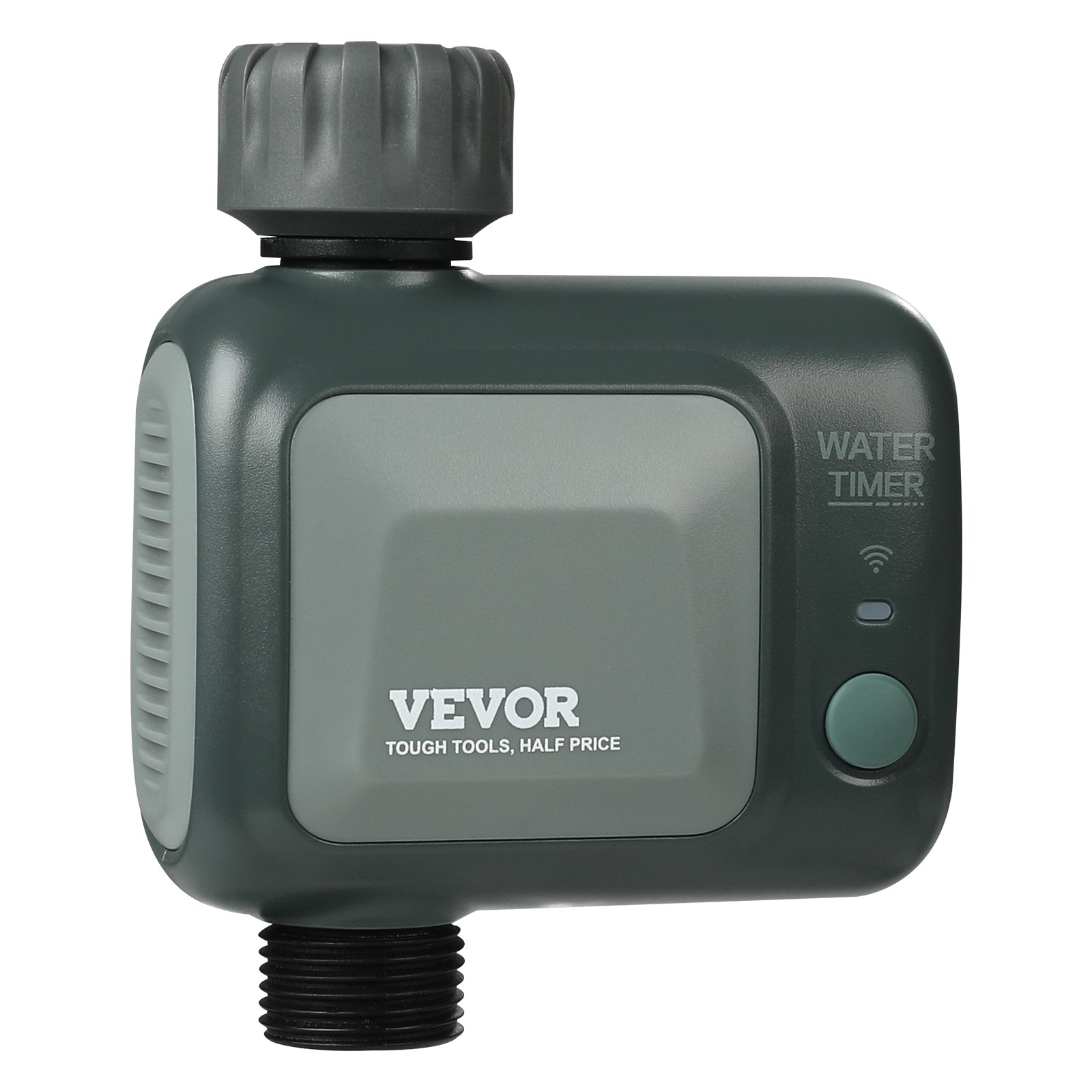 Temporizador de riego VEVOR WiFi, salida única, temporizador inteligente para grifo de manguera con entrada de latón, control por aplicación mediante WiFi de 2,4 GHz o Bluetooth, control por voz con Alexa y Google Assistant, IPX6 para riego de jardín.