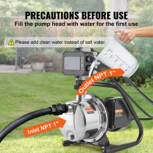 VEVOR Bomba de pozo poco profundo, 1 HP 115 V, 1200 GPH 164 pies de cabeza, máx. 87 psi, bombas de chorro de refuerzo de aspersores portátiles de acero inoxidable con controlador automático para sis