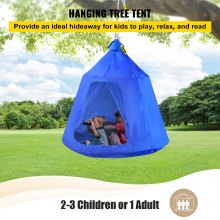Tienda de campaña para árbol colgante VEVOR, máx. Columpio para tienda de campaña con capacidad de 440 libras, Hugglepod Hangout con luces LED decorativas de arcoíris, cojín inflable, hamaca de techo, traje de tienda para niños y adultos en interiores y exteriores, azul