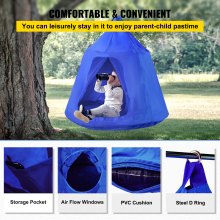 Tienda de campaña para árbol colgante VEVOR, máx. Columpio para tienda de campaña con capacidad de 440 libras, Hugglepod Hangout con luces LED decorativas de arcoíris, cojín inflable, hamaca de techo, traje de tienda para niños y adultos en interiores y exteriores, azul
