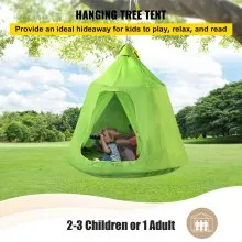 VEVOR Tienda de campaña colgante para árbol, capacidad máxima de 440 libras, columpio para tienda de campaña, Hangout Hugglepod con luz LED de decoración de arcoíris, cojín inflable, hamaca de techo, tienda de campaña para niños y adultos, interior y exterior, verde