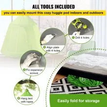 VEVOR Tienda de campaña colgante para árbol, capacidad máxima de 440 libras, columpio para tienda de campaña, Hangout Hugglepod con luz LED de decoración de arcoíris, cojín inflable, hamaca de techo, tienda de campaña para niños y adultos, interior y exterior, verde