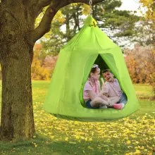VEVOR Tienda de campaña colgante para árbol, capacidad máxima de 440 libras, columpio para tienda de campaña, Hangout Hugglepod con luz LED de decoración de arcoíris, cojín inflable, hamaca de techo, tienda de campaña para niños y adultos, interior y exterior, verde