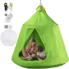 VEVOR Tienda de campaña colgante para árbol, capacidad máxima de 440 libras, columpio para tienda de campaña, Hangout Hugglepod con luz LED de decoración de arcoíris, cojín inflable, hamaca de techo, tienda de campaña para niños y adultos, interior y exterior, verde