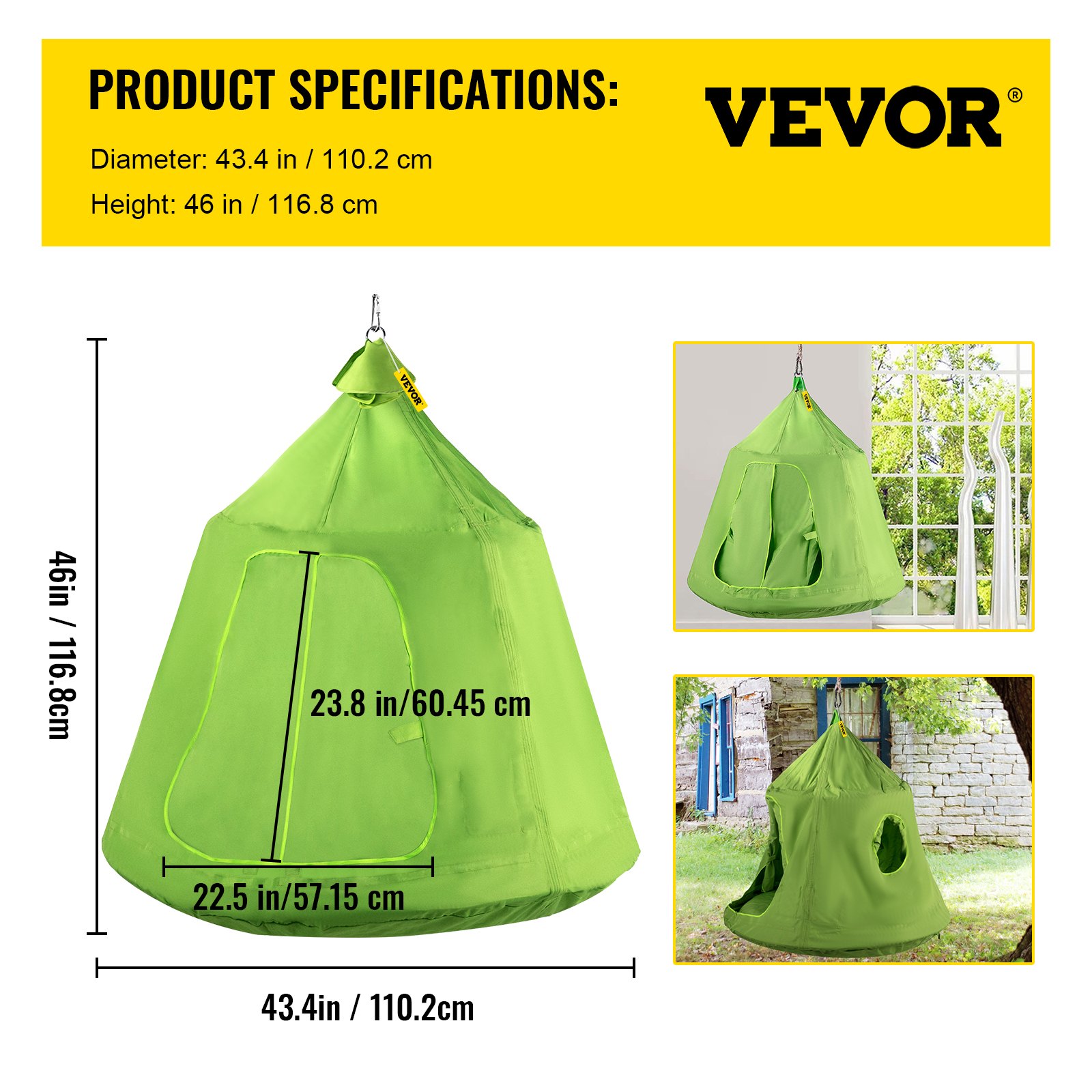 Tienda de campaña colgante para árbol VEVOR, capacidad máxima de 200 kg, hamaca colgante con luz LED decorativa de arcoíris, cojín inflable, hamaca de techo, ideal para niños y adultos, interior y exterior, color verde
