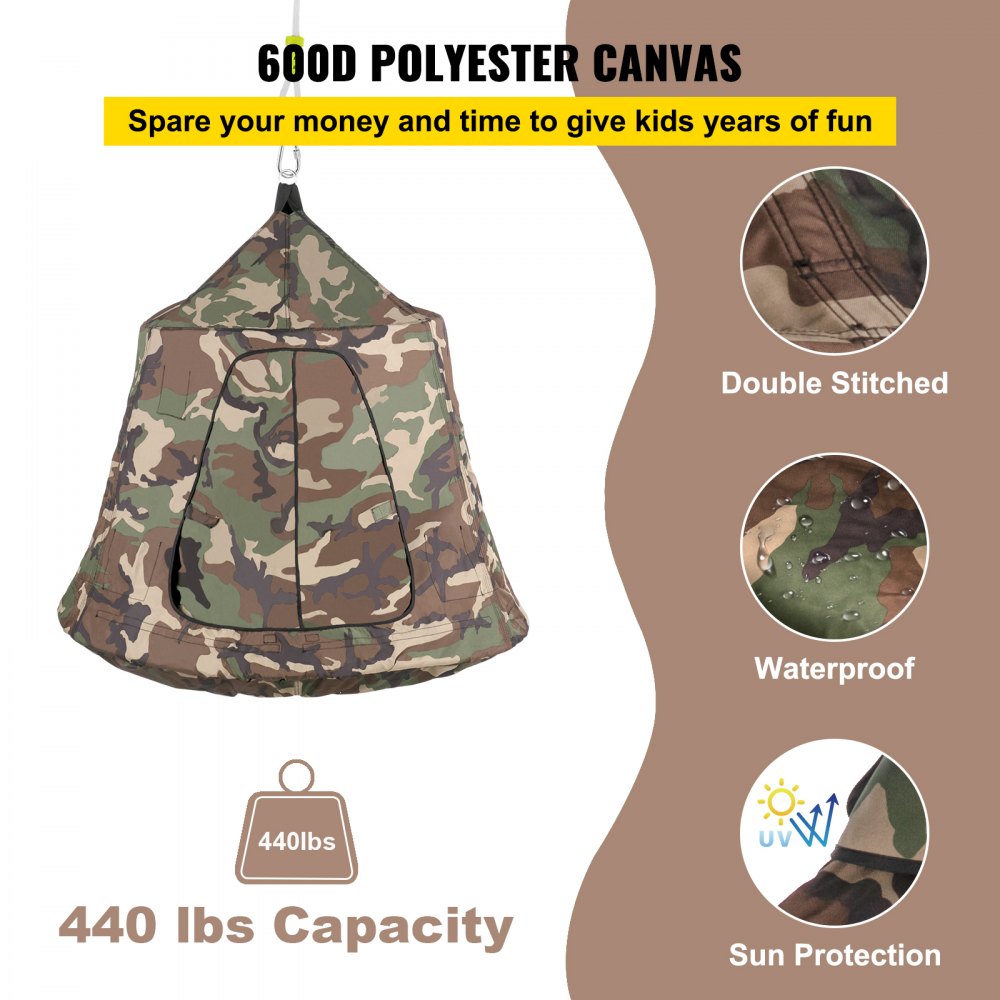 Tienda de campaña colgante para árbol VEVOR, capacidad máxima de 200 kg, hamaca colgante con luces LED decorativas de arcoíris, cojín inflable, hamaca de techo, ideal para niños y adultos, interior y exterior.