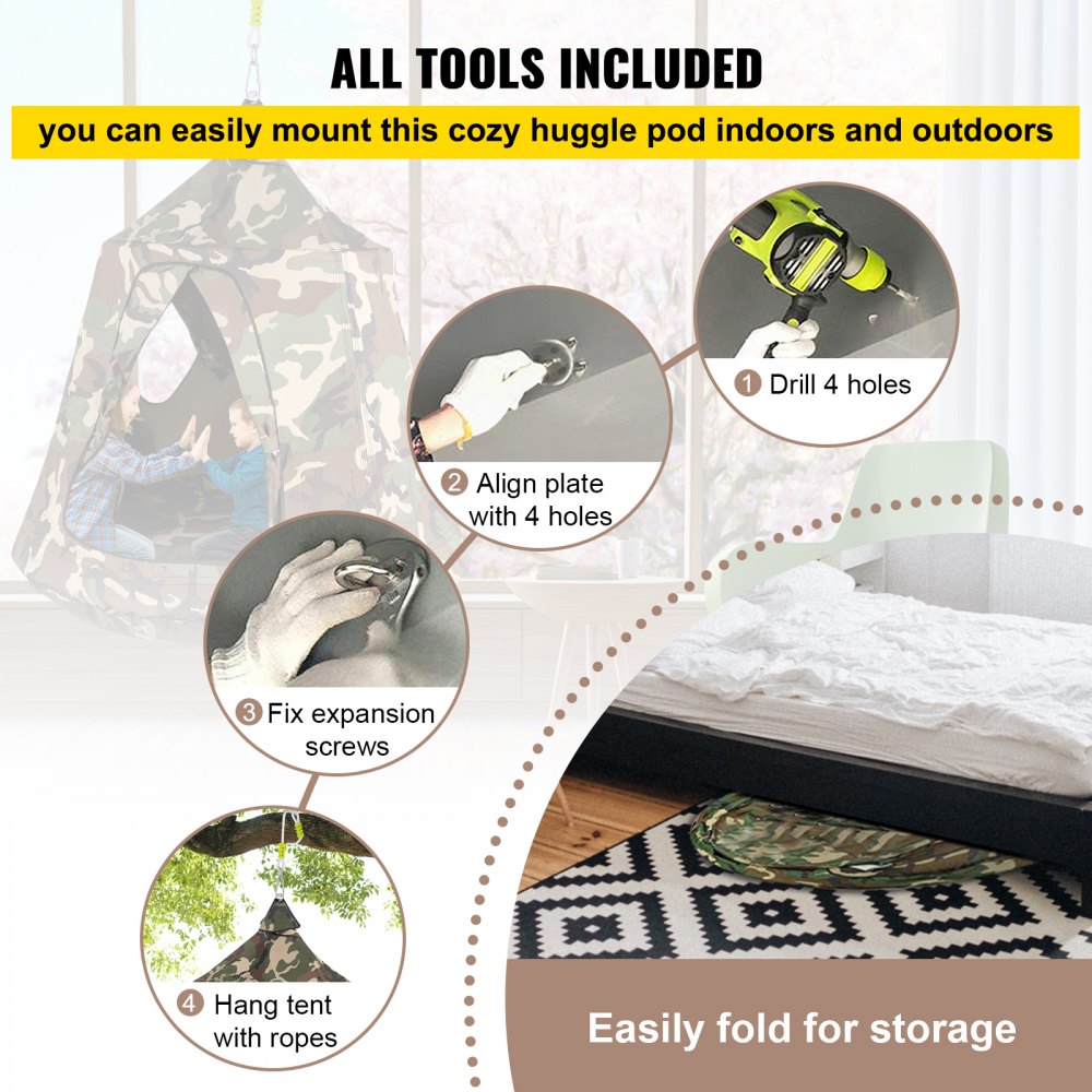 Tienda de campaña colgante para árbol VEVOR, capacidad máxima de 200 kg, hamaca colgante con luces LED decorativas de arcoíris, cojín inflable, hamaca de techo, ideal para niños y adultos, interior y exterior.