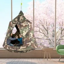 Carpa de árbol colgante VEVOR, máx. Columpio para tienda de campaña con capacidad de 440 libras, Hangout Hugglepod con luces LED de decoración de arcoíris, cojín inflable, tienda de campaña para hamaca de techo para niños y adultos en interiores y exteriores