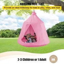 Carpa de árbol colgante VEVOR, máx. Columpio para tienda de campaña con capacidad de 440 libras, Hangout Hugglepod con luces LED de decoración de arcoíris, cojín inflable, hamaca de techo, tienda de campaña para niños y adultos, interior y exterior, color rosa