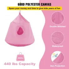 Carpa de árbol colgante VEVOR, máx. Columpio para tienda de campaña con capacidad de 440 libras, Hangout Hugglepod con luces LED de decoración de arcoíris, cojín inflable, hamaca de techo, tienda de campaña para niños y adultos, interior y exterior, color rosa
