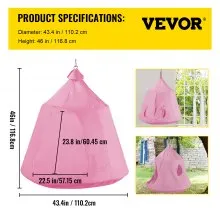 Carpa de árbol colgante VEVOR, máx. Columpio para tienda de campaña con capacidad de 440 libras, Hangout Hugglepod con luces LED de decoración de arcoíris, cojín inflable, hamaca de techo, tienda de campaña para niños y adultos, interior y exterior, color rosa