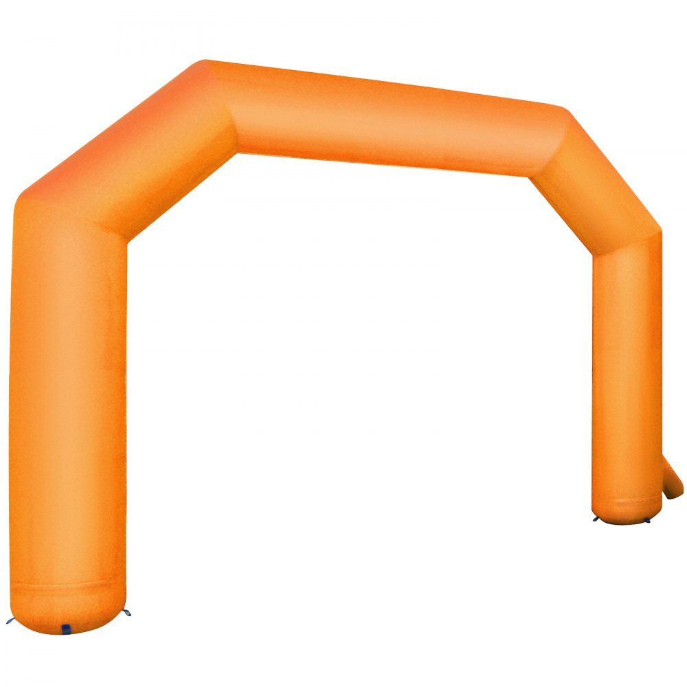 Arco inflable VEVOR naranja con soportes de pie sobre un fondo blanco.