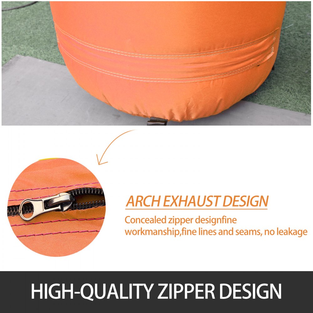 Arco inflable VEVOR con cremallera naranja y diseño oculto para evitar fugas.