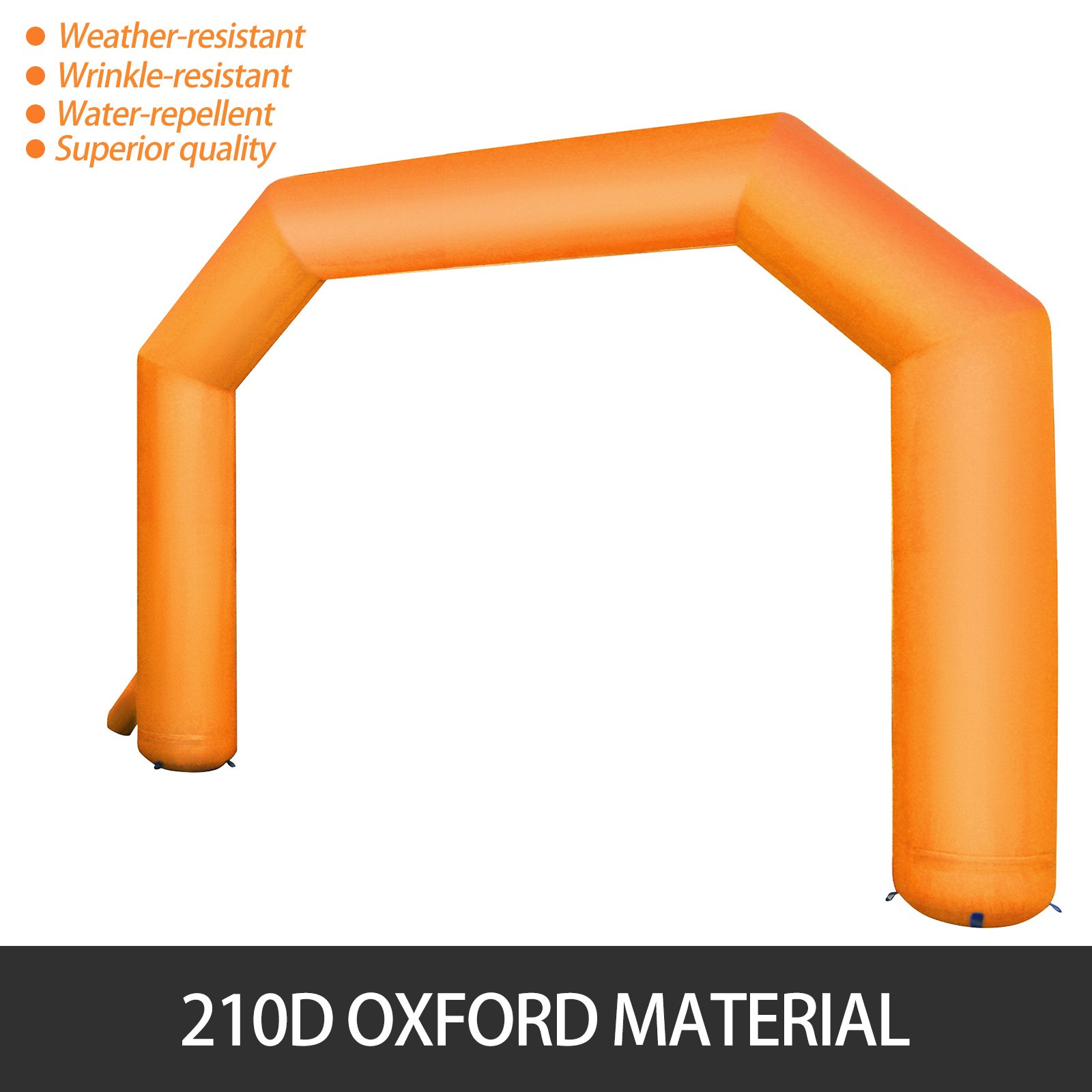 Arco inflable VEVOR naranja fabricado con material Oxford 210d; resistente a la intemperie y repelente al agua
