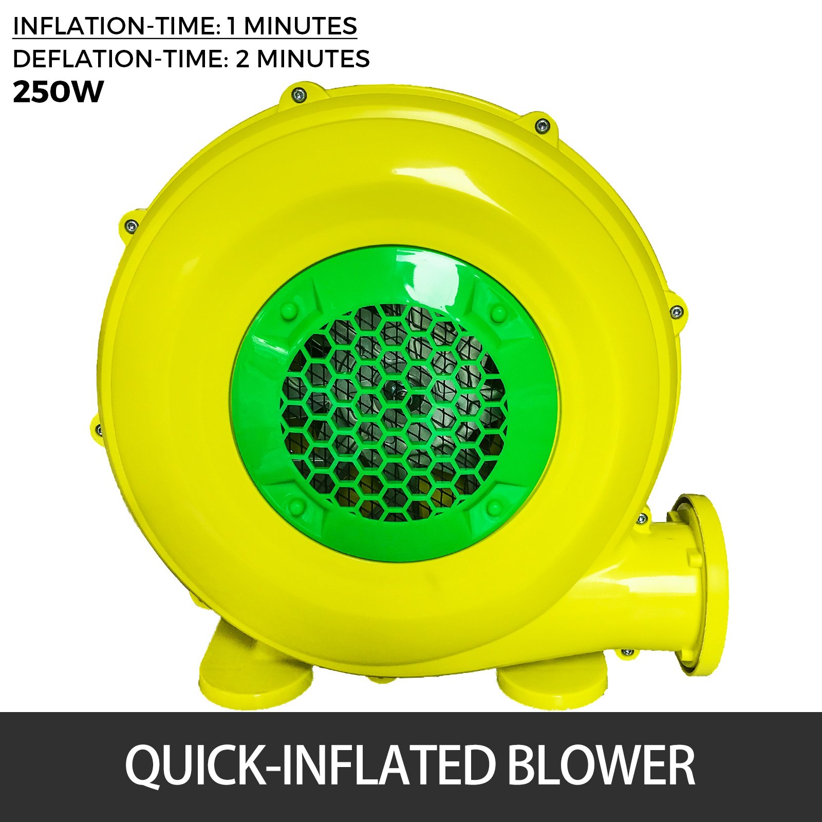 Soplador amarillo y verde para arco inflable VEVOR, 250w, inflado rápido en 1 minuto.