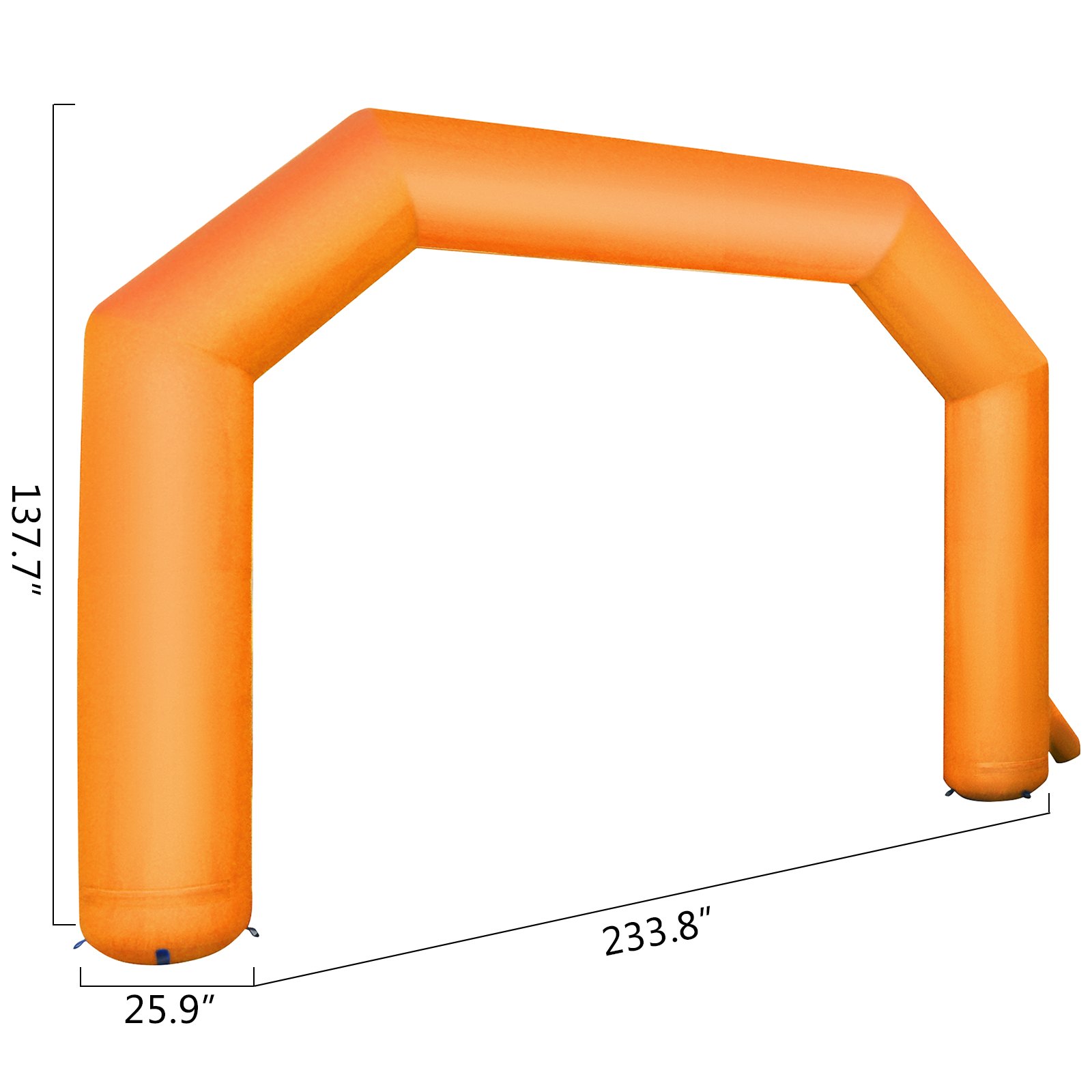 Arco inflable VEVOR naranja, 137,7&quot; de alto x 233,8&quot; de ancho, con base de 25,9&quot; de ancho.